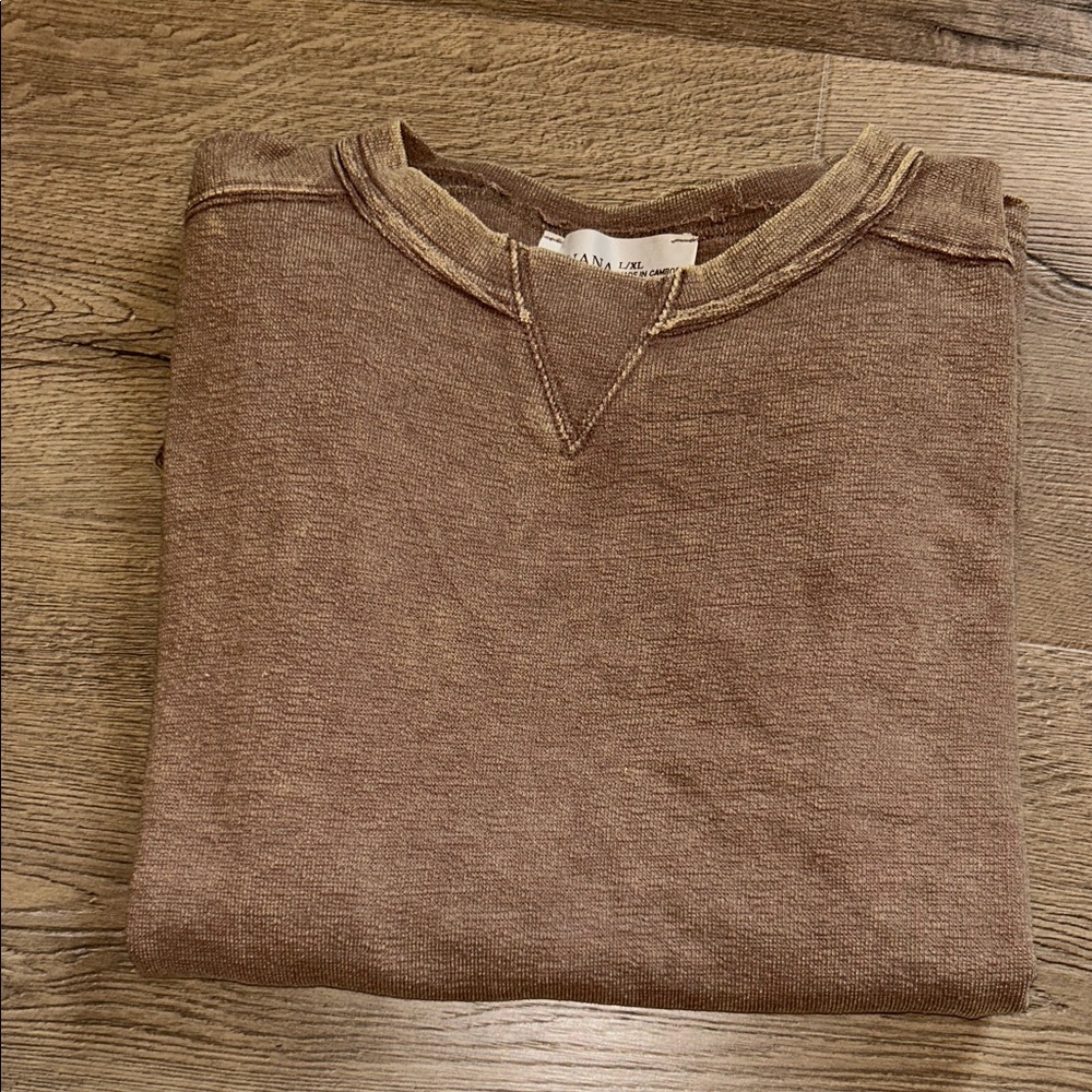 Women's Acid Wash Brown Crewneck Sweatshirt - Relaxed Everyday Pullover